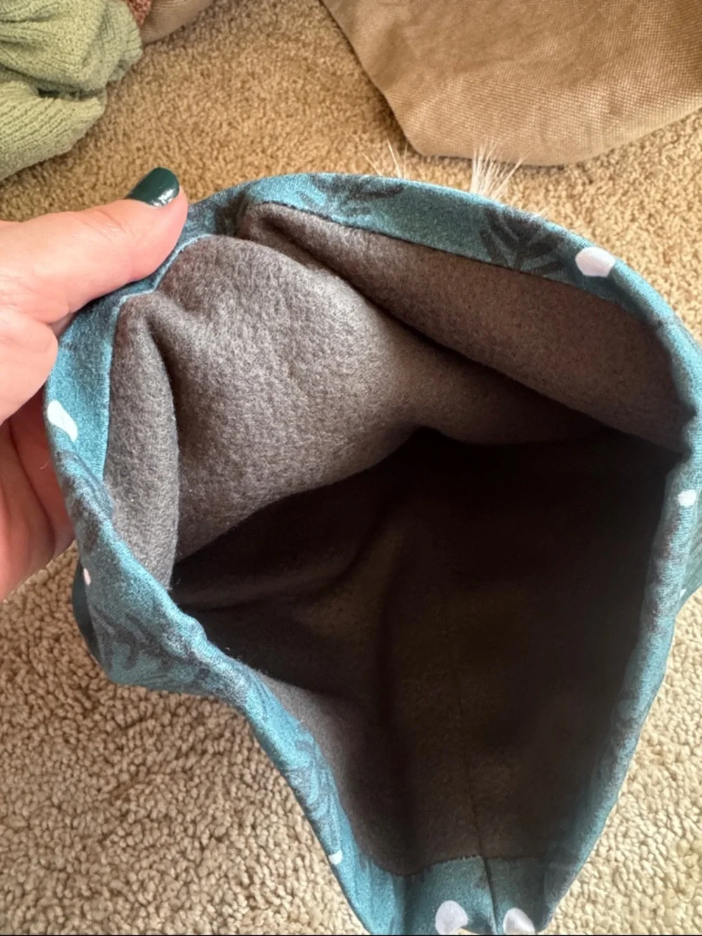 NWOT Teal Pom Beanie Hat with Print - Picture 3 of 4